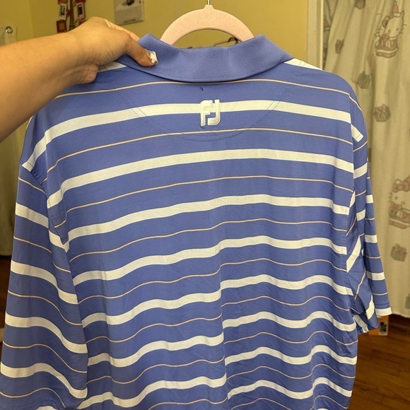 Footjoy Polo Shirt Short Sleeve White Purple Striped Golf Mens‎ Size Large - Picture 10 of 12